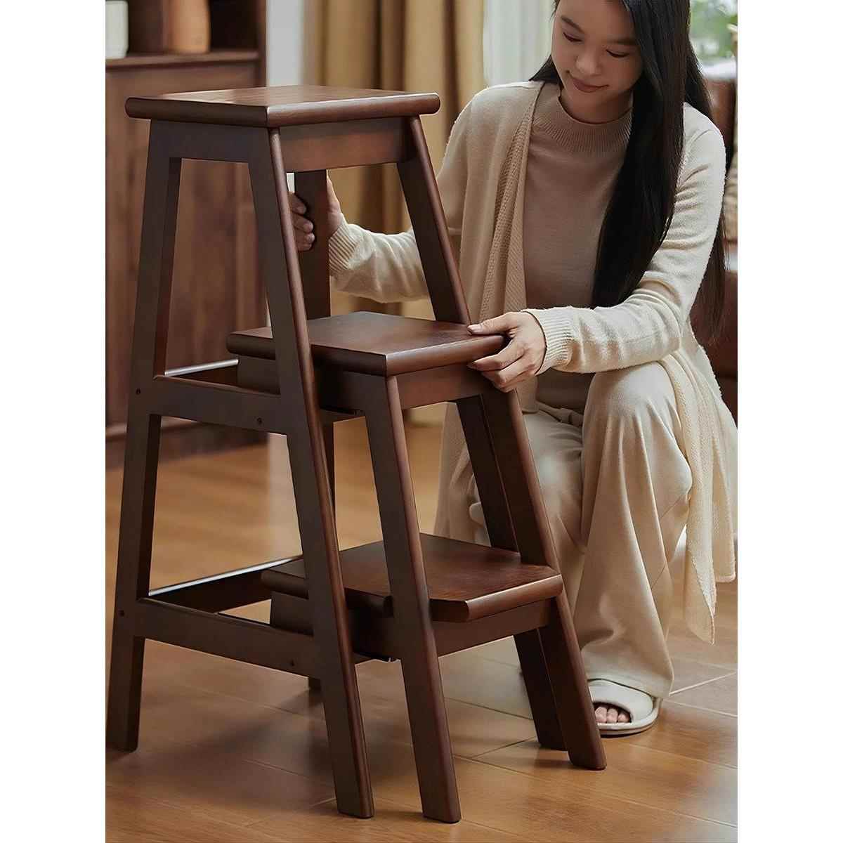 加厚实木梯椅凳子两用登高楼梯家用梯凳折叠梯人字梯小梯子置物架