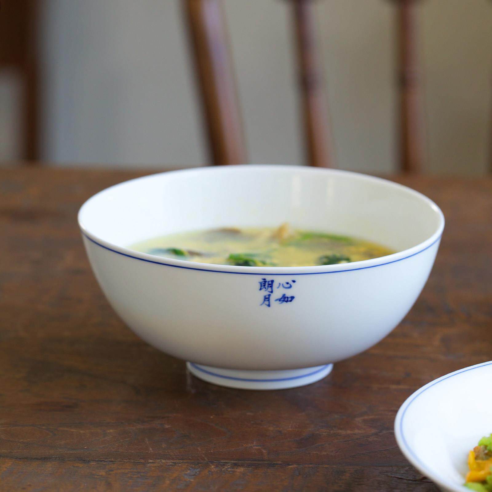 曼叙如诗行手绘青花陶瓷碗盘家用中古蓝边饭碗景德镇高温餐具定制