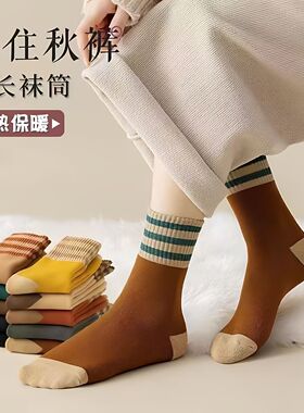 三条毛圈袜子女中筒冬天条纹女士加厚保暖女生冬季加厚袜子SH