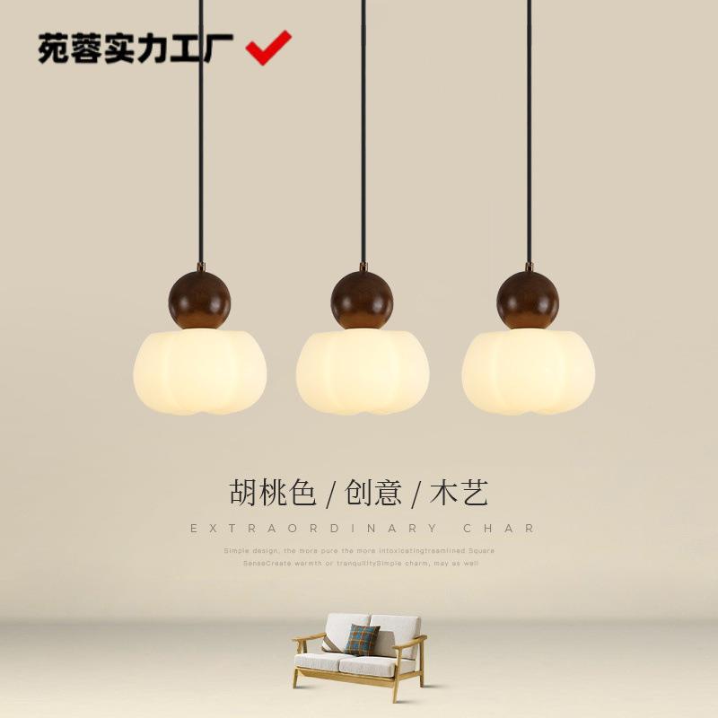 新中式实木吊灯三头餐厅灯创意个性木艺餐吊灯卧室长条单头小吊灯