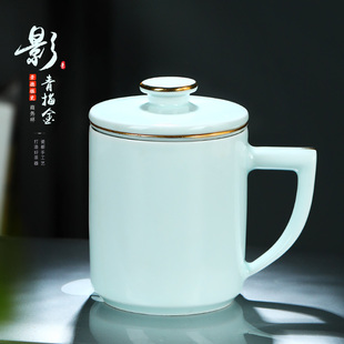 景德镇影青过滤茶杯茶水分离陶瓷青瓷泡茶水杯家用办公室杯子送人