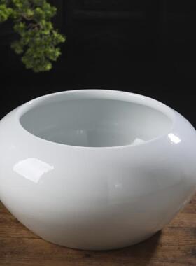 景德镇陶瓷摆件聚宝盆瓷器桌面鱼缸小型纯色手工白胎缸鱼盆现代