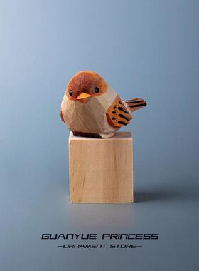 公主的创意木雕小鸟肥啾可爱摆件送女生日礼物桌面小摆件耶诞礼物