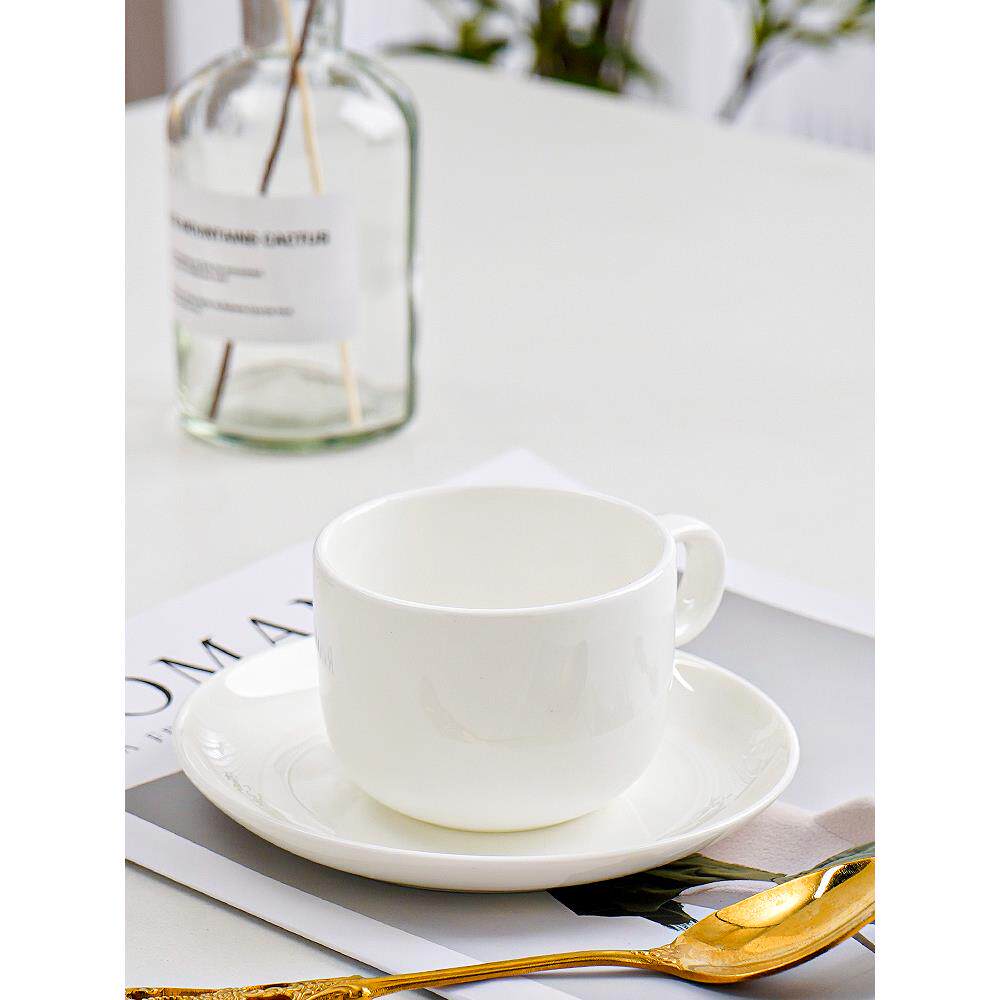 家用骨瓷纯白咖啡杯下午茶杯简约陶瓷咖啡杯碟牛奶早餐杯定制logo