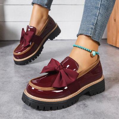 Womens Bowknot Flat Loafers Spring Fall Casual PU Leather