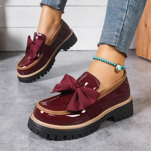 Womens Bowknot Flat Loafers Spring Fall Casual PU Leather