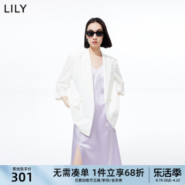 lily夏女装(夏女装)气质纯色通勤风复古双排，扣纯色七分袖西装外套