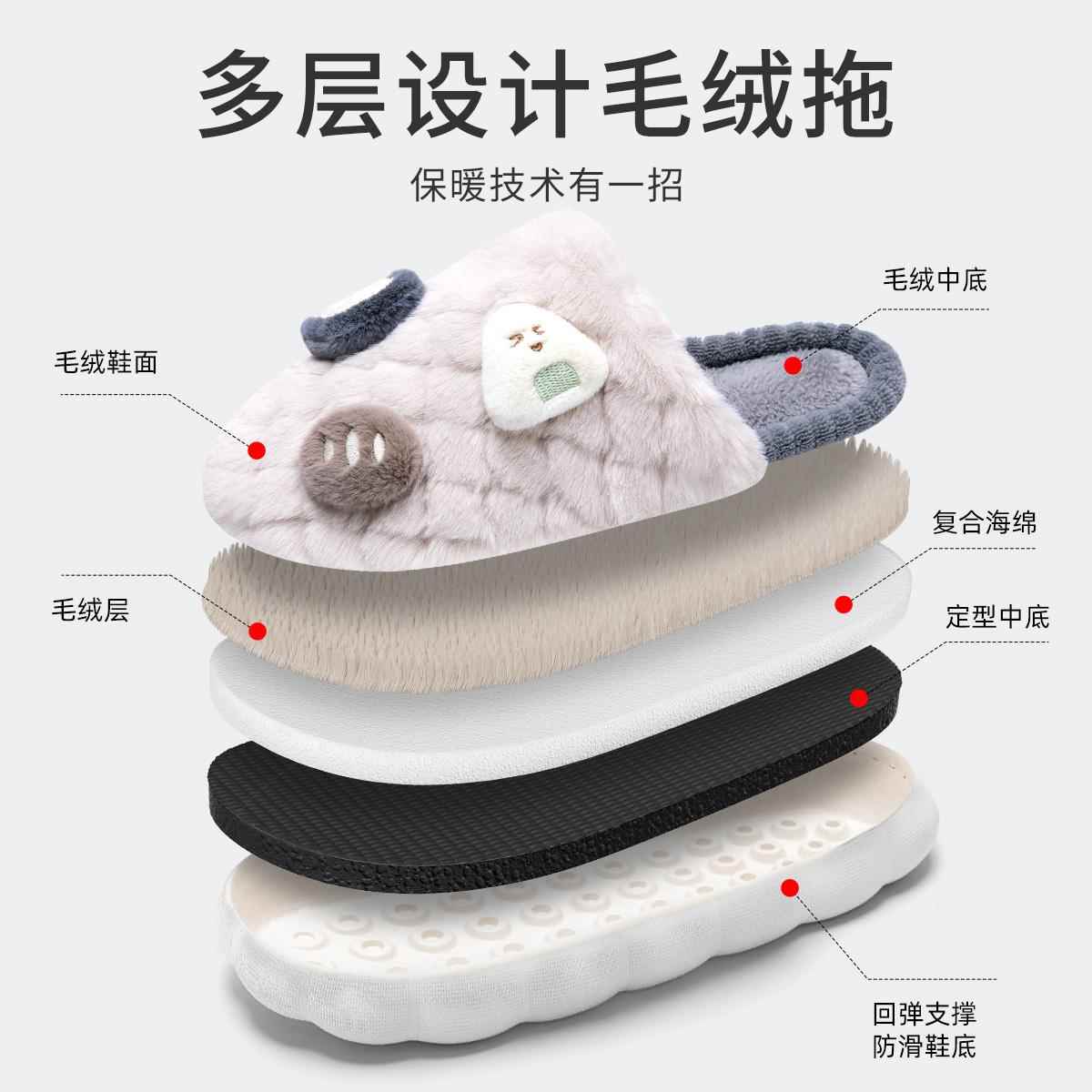 士棉拖鞋季2025新厚款可爱居男家居室内RR5654-N冬情侣加绒加底毛