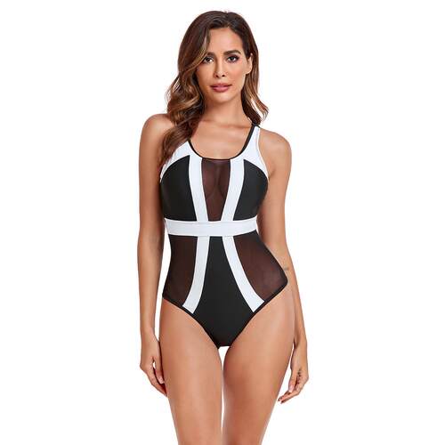 Swimsuit patchwork mesh vest style one-piece swimsuit