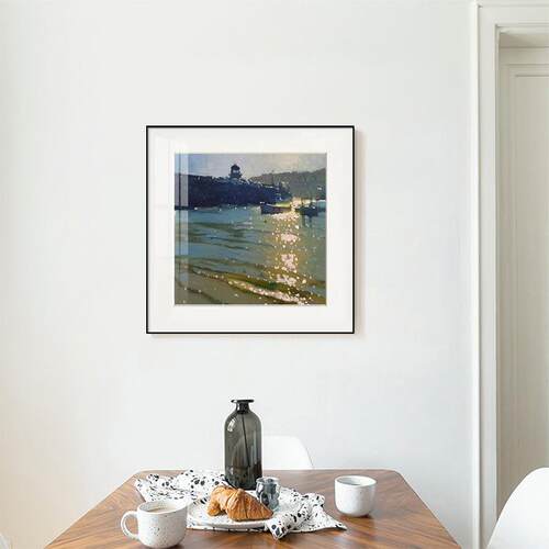 摘光 现代简约海景卧室摆画餐厅油画风景挂画粼粼海浪正方形画