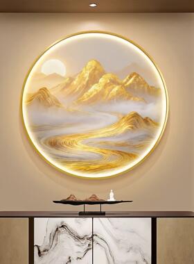 背靠金山入户玄关装饰画办公室背景墙圆形带灯光壁画走廊走道挂画