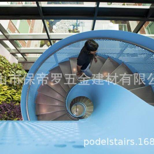 保帝罗蓝色钢结构楼梯扶手栏杆办公楼写字楼大堂护栏扶手