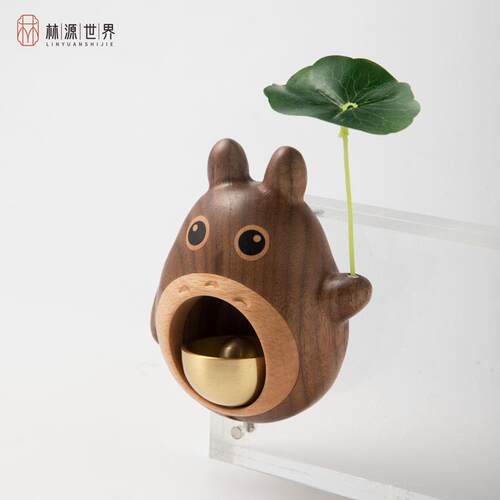 龙猫门铃黑胡桃实木质风铃冰箱挂件入户提醒铃铛乔迁开业送礼物