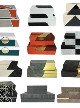 现代拼色首饰盒软装饰品新中式样板房卧室妆台衣帽间飘窗收纳摆件