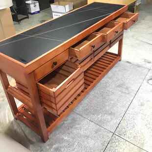 厨房中岛台实木料理台开 放式餐柜覆古家用操作台美式乡村餐桌柜