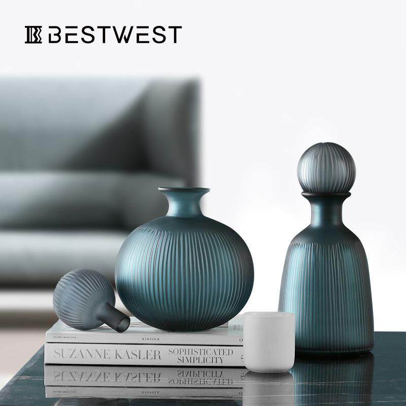 Best west 磨砂小口带盖多功能玻璃小花瓶 家居收纳罐装饰品摆件