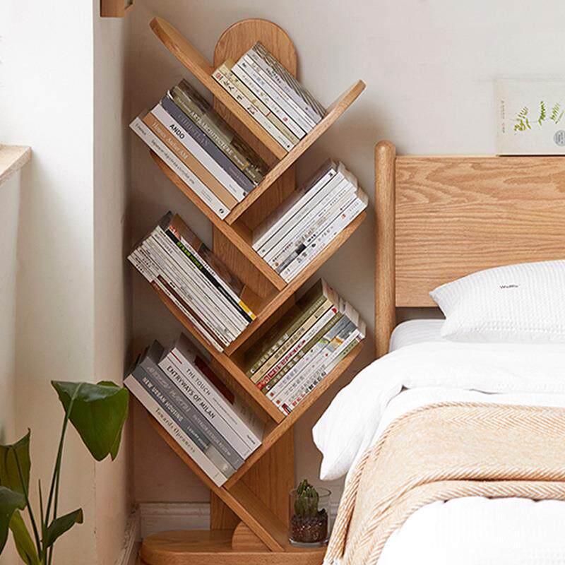 舜伊家具实木书架落地靠墙树形收纳架墙角置物架家用多层创意书柜