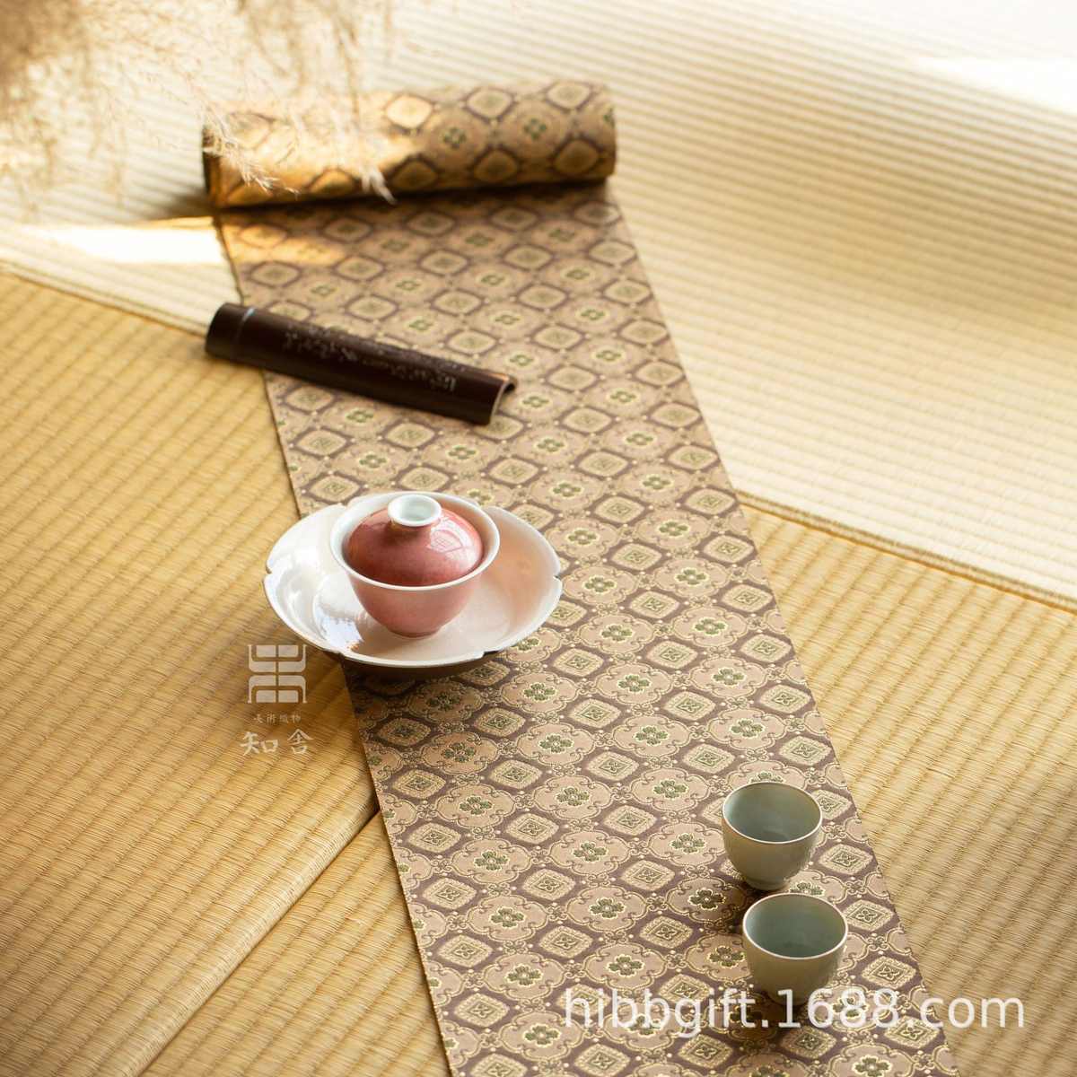 知舍新品安平如意纹茶席套装复古中式茶桌台布双面禅意布艺桌旗