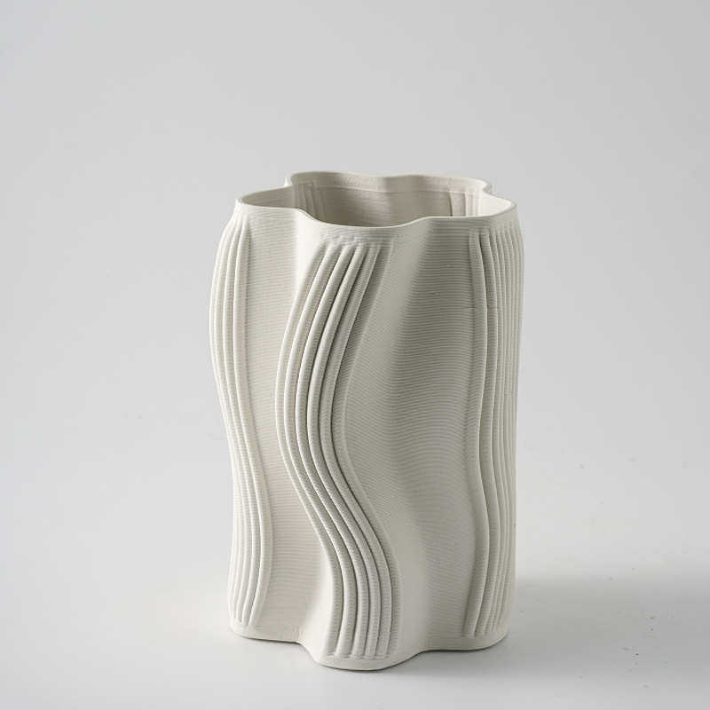 3D景德镇简约创意陶瓷花瓶黑白条纹家居摆件样板间软装插花器饰品