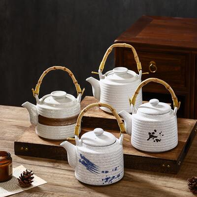 日式陶瓷壶耐高提梁壶套茶装大冷容量竹柄茶水壶C2896大号带虑网