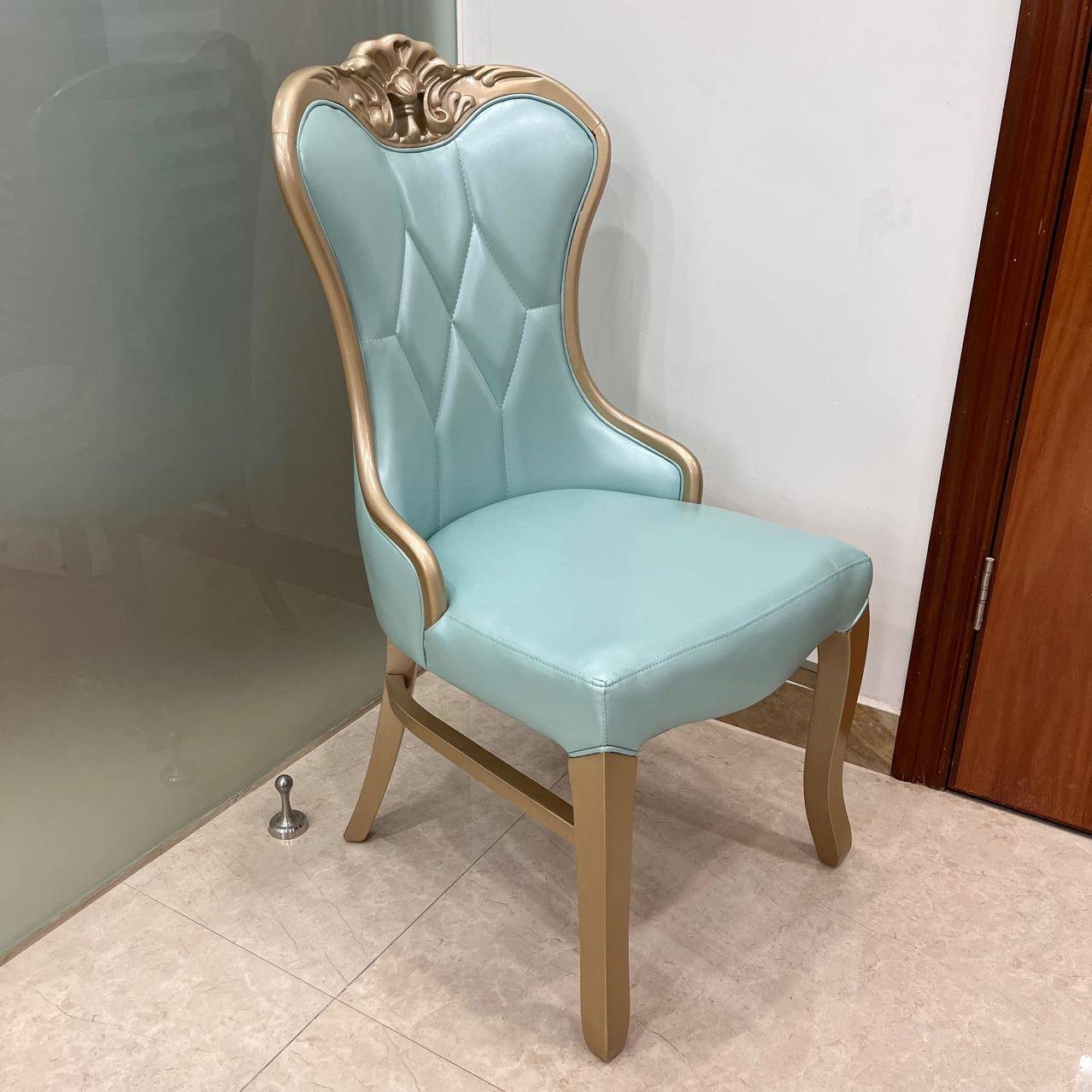 韩式简约家用皮革软包餐椅洽谈靠背椅子商用金色餐厅酒店宴会椅子
