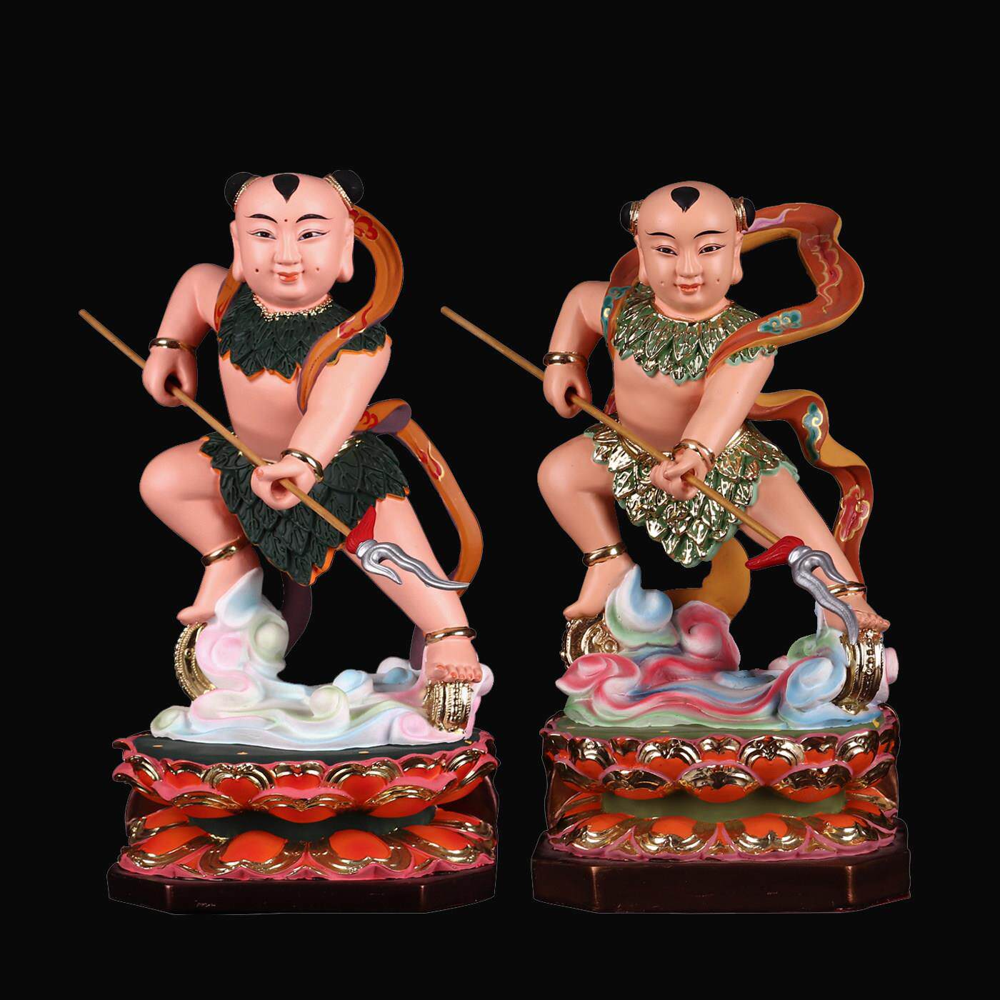哪咤三太子神像中坛元帅站莲花穿肚兜哪咤三太子摆件神像佛像