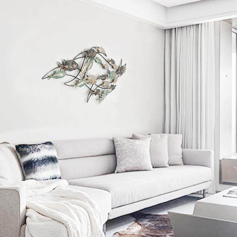 地中海风格墙面装饰儿童房创意软装铁艺壁饰墙上挂件群鱼立体墙饰