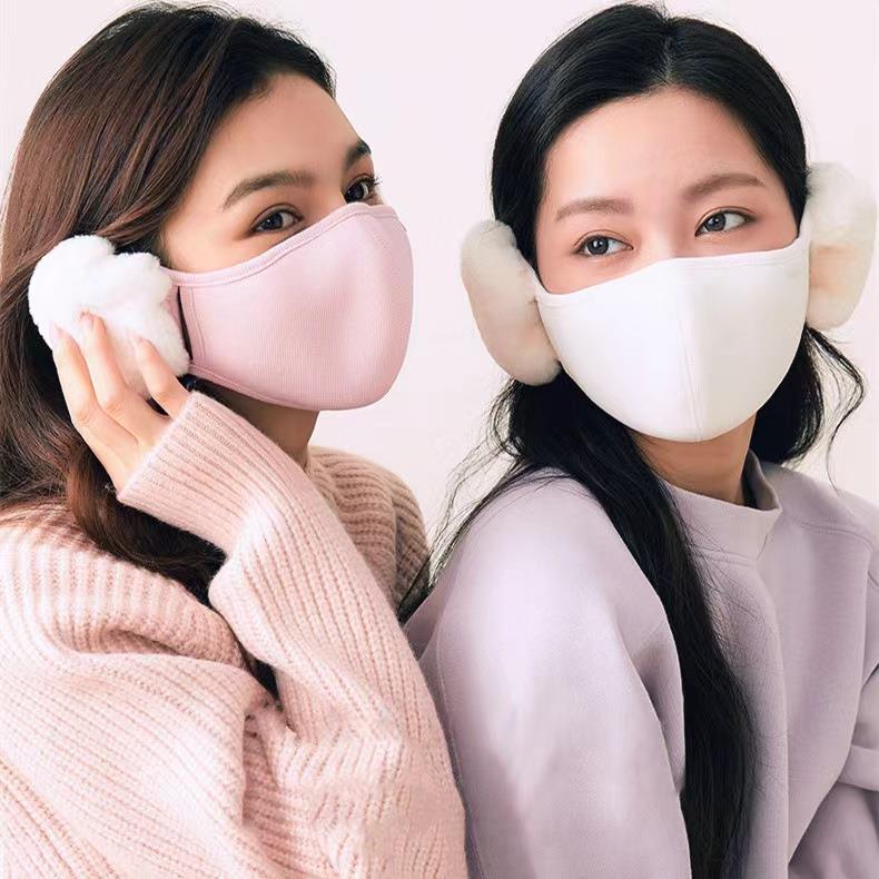 新款时尚韩版立体口罩可爱毛绒奥立绒护耳口罩二合一云朵保暖口罩