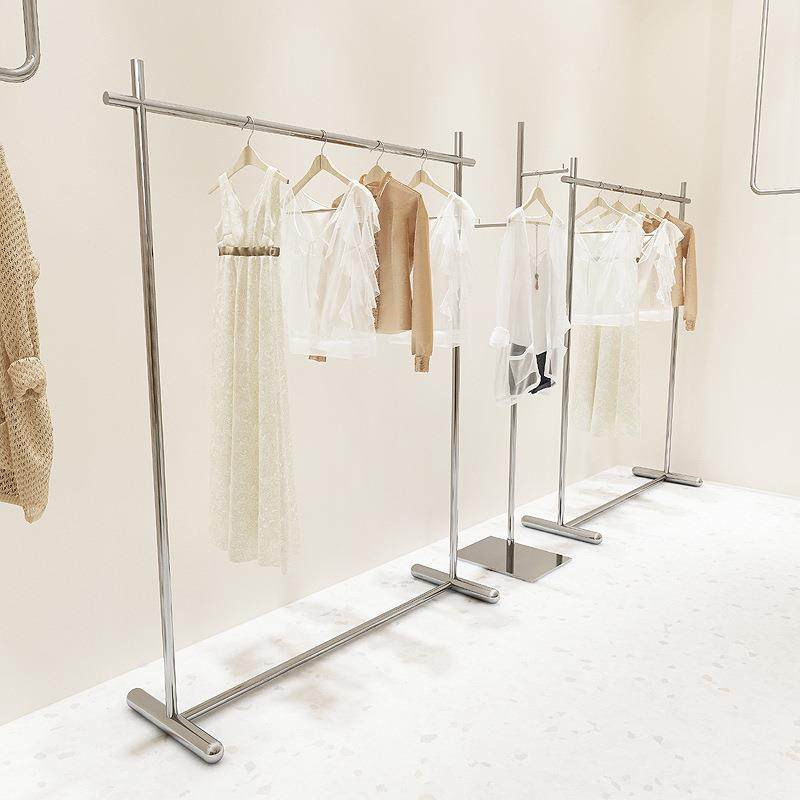 服装店展示架不锈钢落地式女装店家用挂衣架移动中岛陈列衣服货架