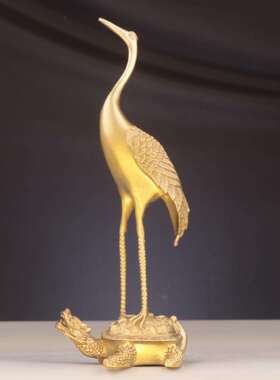 杨铜记 铜仙鹤 龟鹤延年 家居店铺铜摆件 铜龟鹤 单鹤踩龟