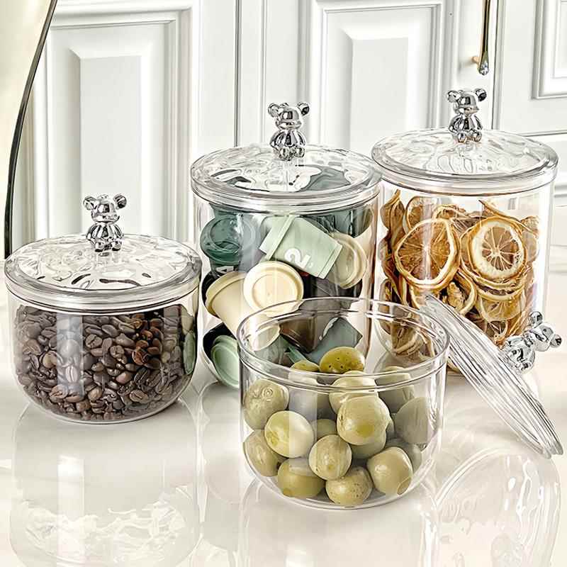 水波纹小熊密封罐透明带盖家用食品收纳罐茶叶罐干 干果罐厨房收