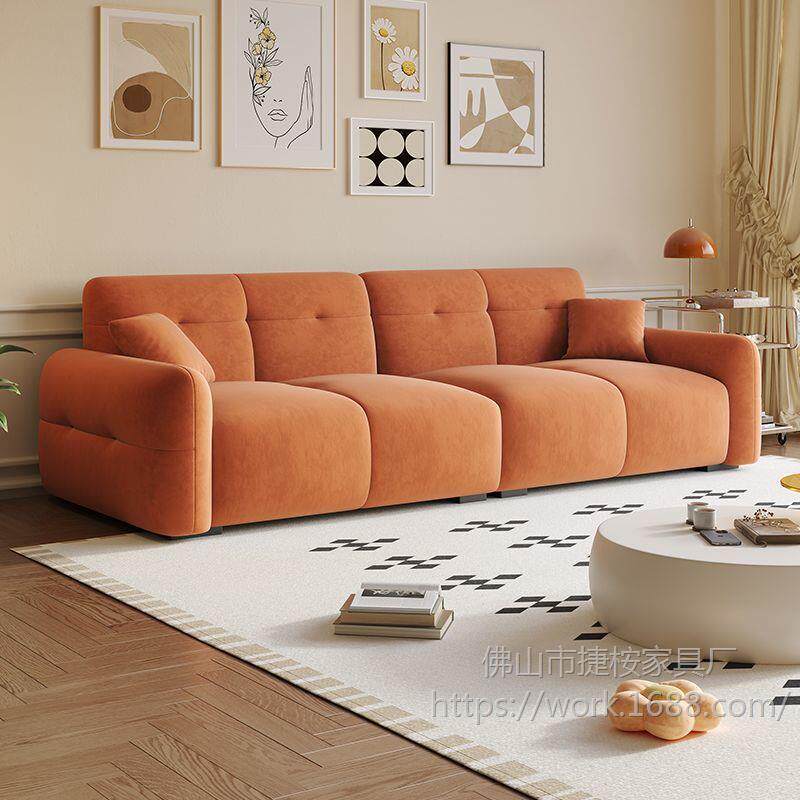 2026新款现代简约猫抓皮真皮泡芙布艺沙发客厅小户型公寓三人位