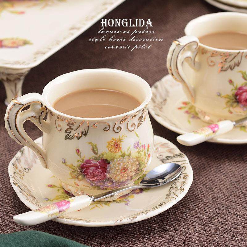 欧式咖啡杯陶瓷带勺家用杯子中古宫廷欧式花茶轻奢咖啡杯喝水