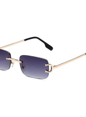 中古vintage墨镜女款海边欧美无框方形海洋片太阳镜时尚街拍个性