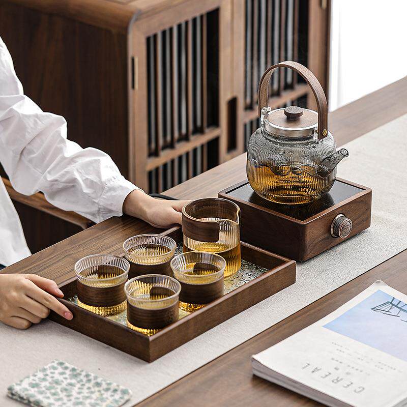2026冬季家用煮茶炉胡桃木电陶炉耐热玻璃煮茶壶养生壶围炉煮茶器