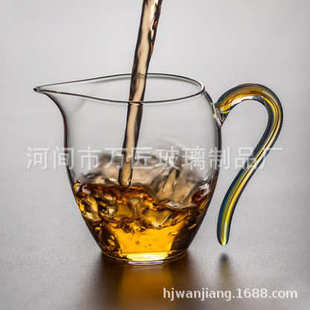 高端透明手工吹制透明耐热玻璃公道杯分茶器茶海 日式 金丝把公杯