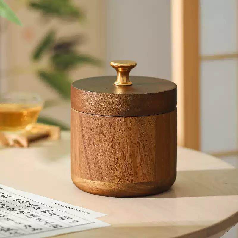 新中式烟灰缸带盖实木办公室防飞灰家用创意客厅个性木质茶几烟缸