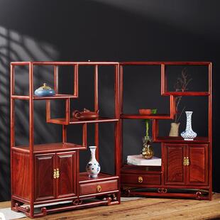 红木家具赞比亚血檀博古架小展示架新中式 实木多宝阁紫砂壶置物架