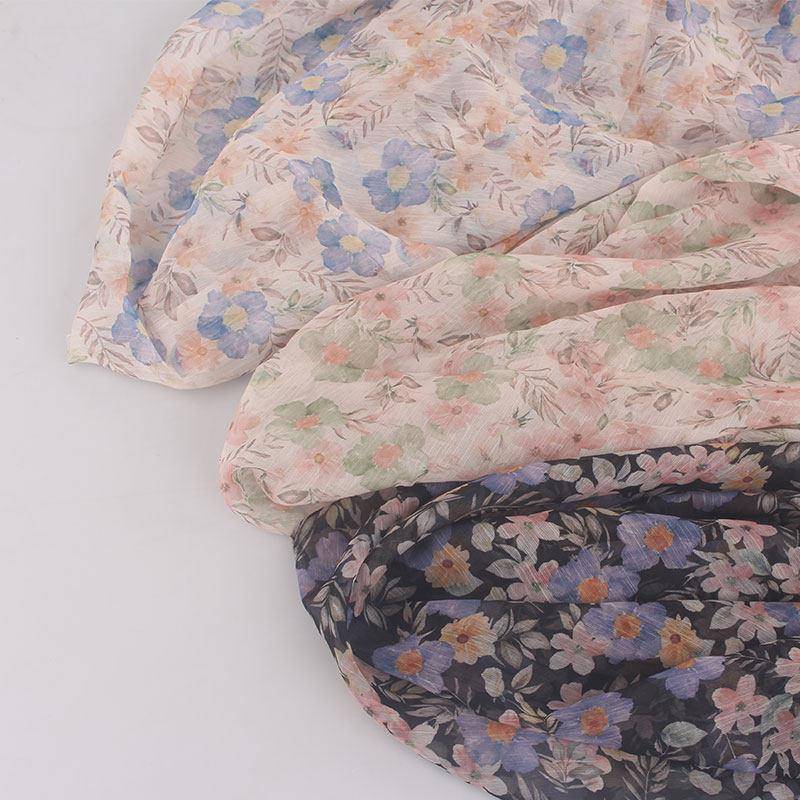 布料自己做衣服夏季真丝绉雪纺印花布料森系少女田园碎花飘逸雪纺图片