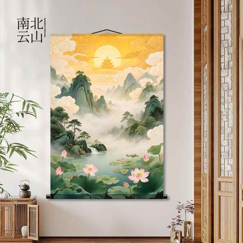 仙境东北仙家堂单背景山水画 画招财壁画 画天宫堂口风景图供奉卷