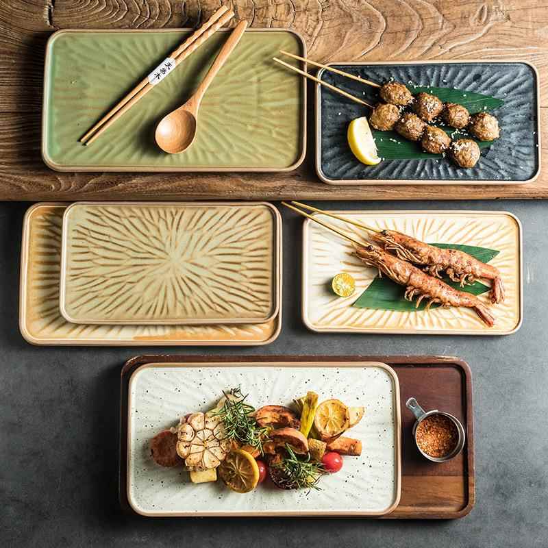日式感平板盘寿司盘商用料理西餐长方形陶瓷盘子烤肉烧烤摆盘