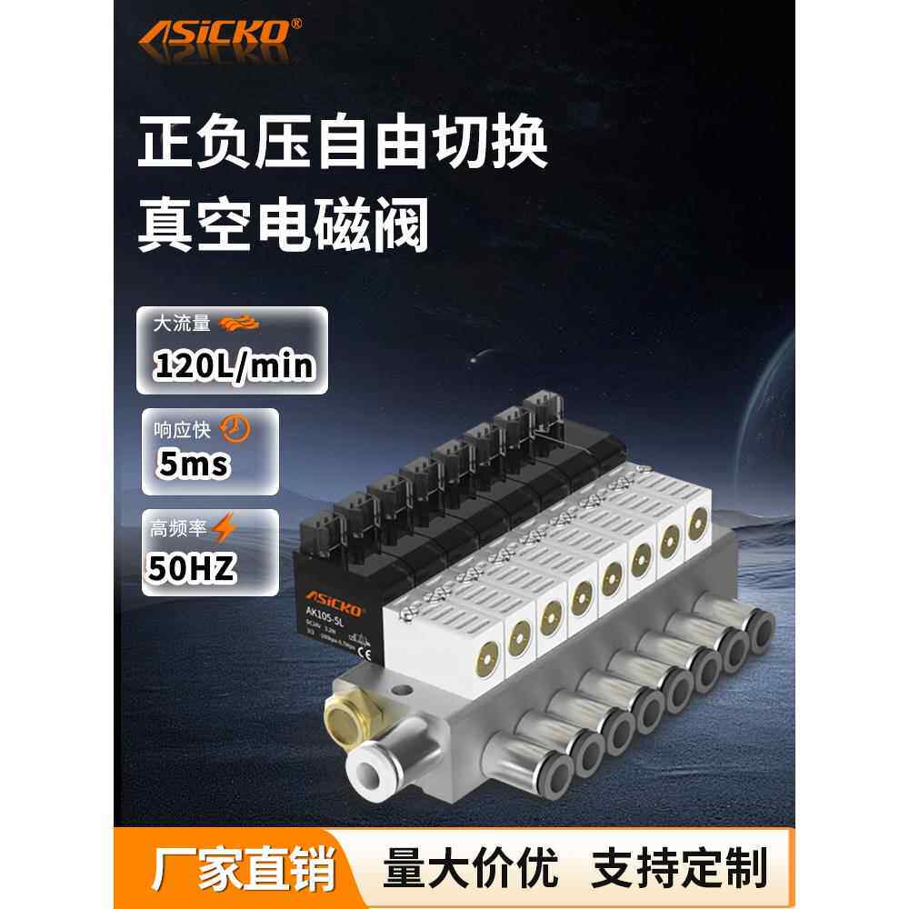 10mm两位三通大流量直动式电磁阀正负压通用AK105 3QRB VQD112