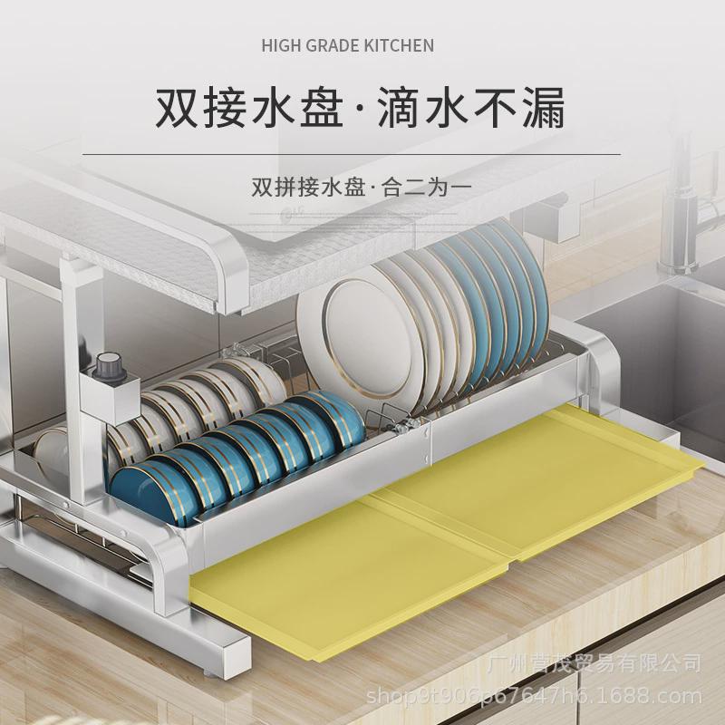 不锈钢厨房微波炉置物架烤箱可伸缩双层支台面多功能桌面收纳架子