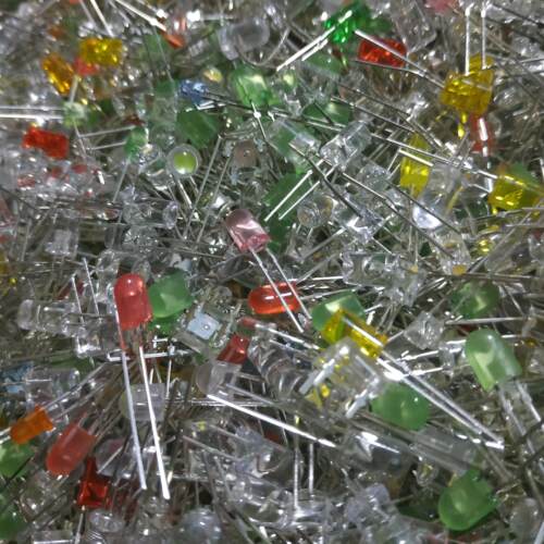 请看描述包邮1斤混装LED灯珠草帽圆头凹发光二极管红黄蓝绿白5MM3