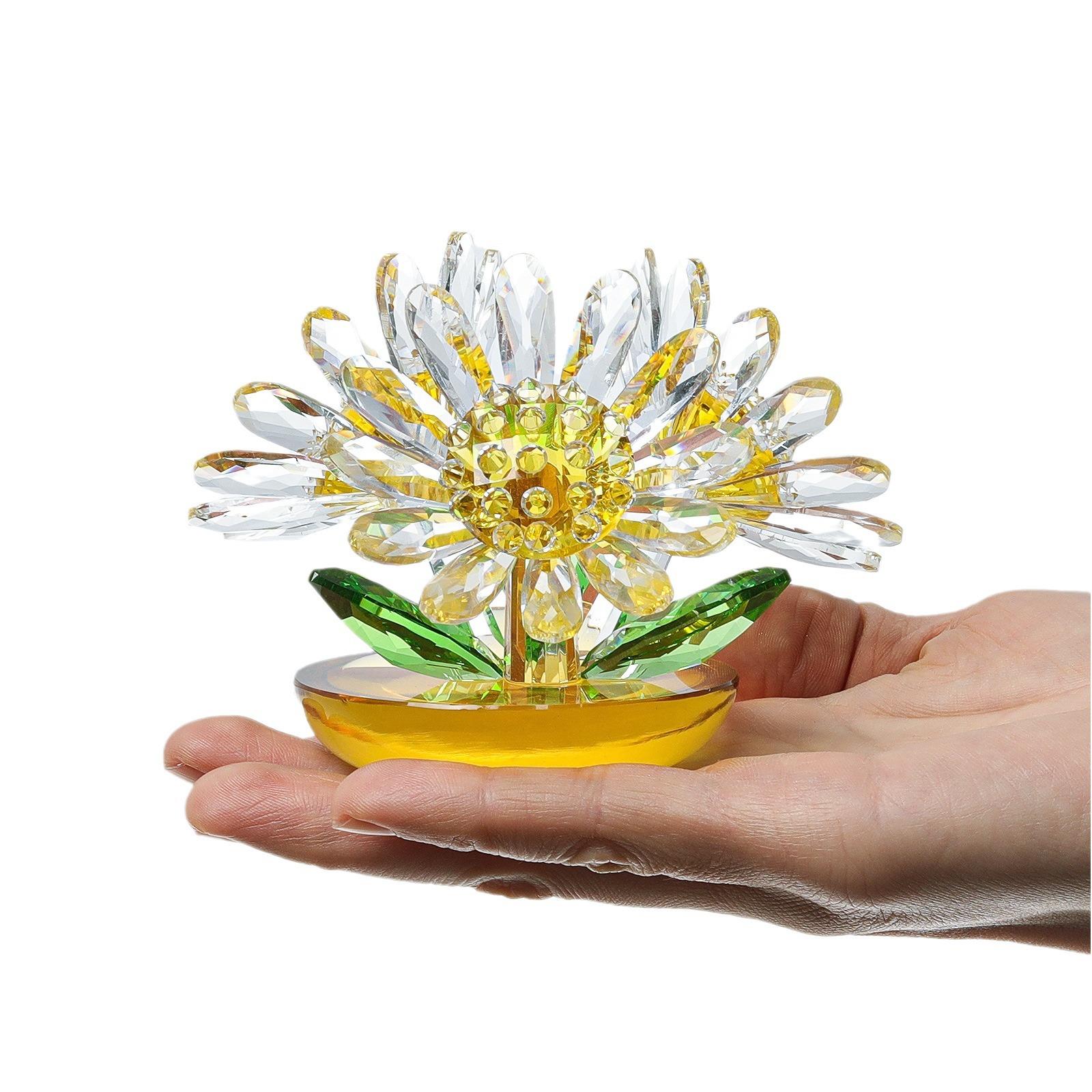 水晶花摆件轻奢水晶礼品镇纸花盆植物造型家居桌面摆饰车载花摆件