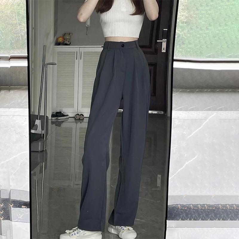 西装阔腿裤女显瘦春秋款直筒高腰垂坠感小个子休闲拖地裤子显腿长