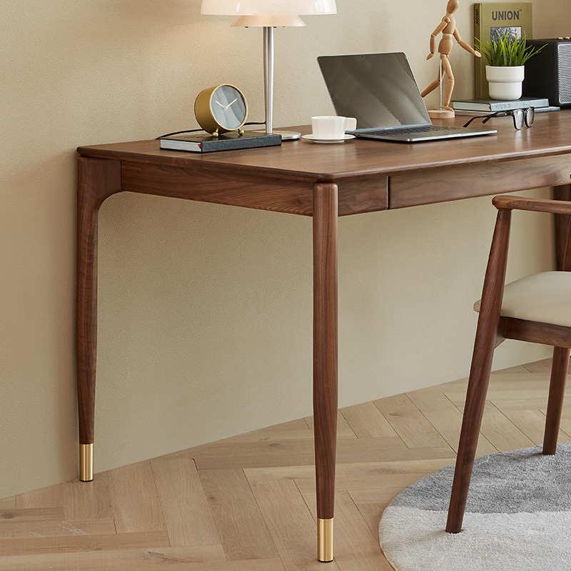 北欧黑胡桃木书桌办公桌全实木现代简约轻奢家用学习桌卧室电脑桌