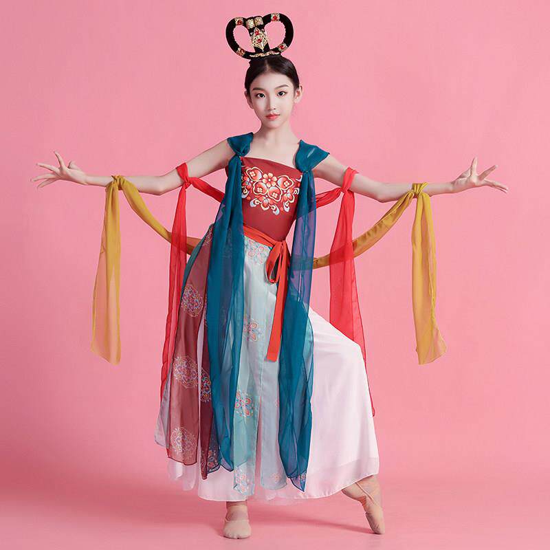 儿童飞天异域风情舞蹈演出服装女童古典舞反弹敦煌琵琶乐鼓表演服