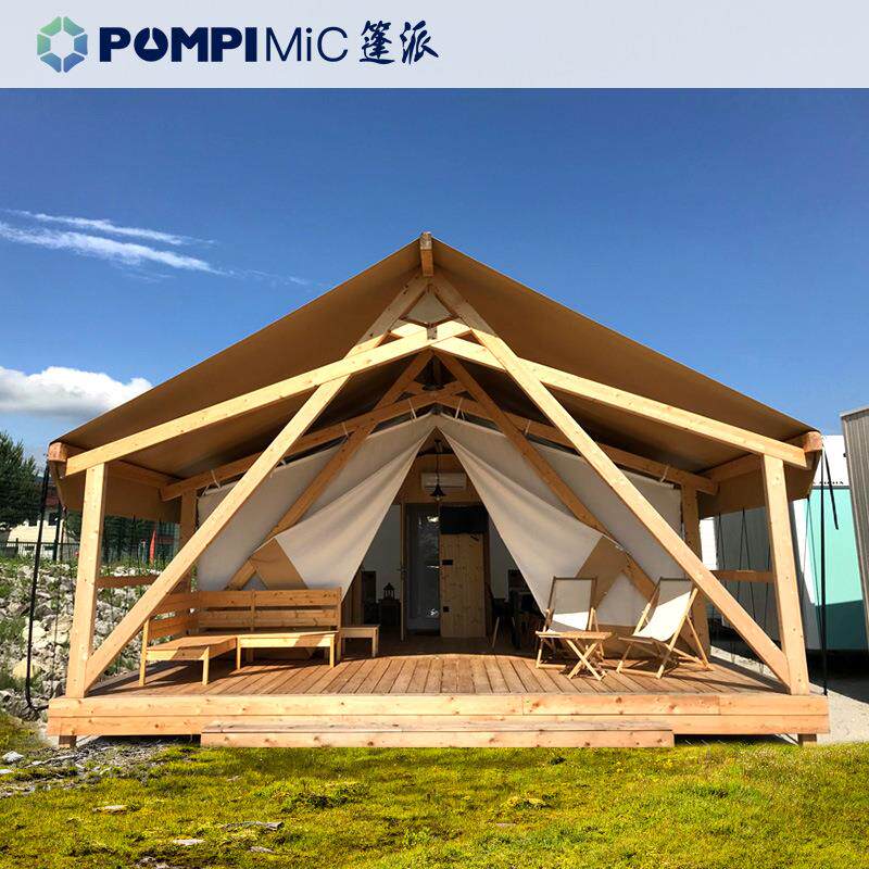 露营基地木结构帐篷玻璃墙阳光房带卫浴轻奢风仿古三角形民宿帐篷