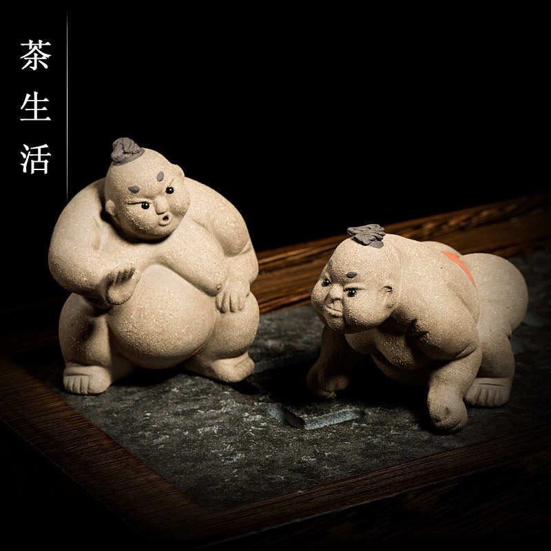 茶宠摆件精品紫砂相扑趣味雕塑茶玩下胖子茶盘家居装饰小件茶礼